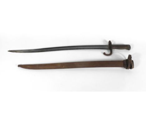 A 19th century French Chassepot sword bayonet with scabbard   CONDITION REPORT:  Heavy wear and rusting