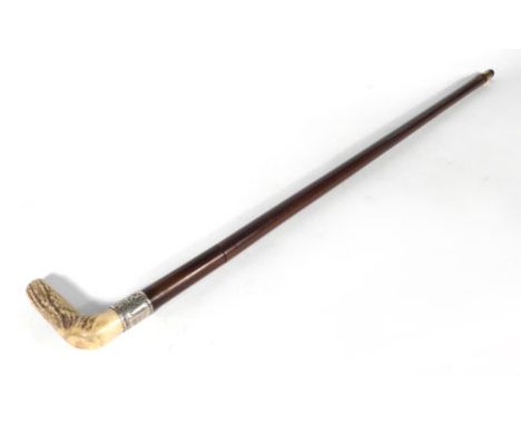 A Victorian silver mounted swordstick with a horn handle