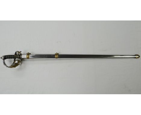 A reproduction household cavalry sword in scabbard 