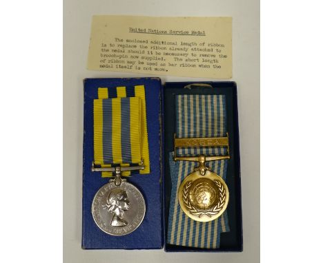 Boxed UN Korea medal pair to 14473327 Pte. William Lincoln Morgan, 1 Welch who died on 15 Feb 1952 in the U.S. Army Hospital,