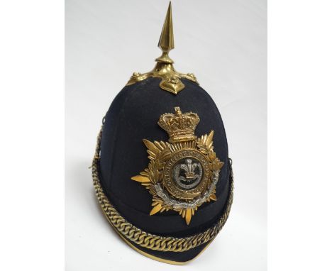 A Welsh Regiment officer's blue cloth helmet with liner marked 'Hawkes &amp; Co.' - Note: This is a lot ammendment.