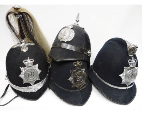 Four police helmets to include plumed parade Merseyside Police EIIR helmet 