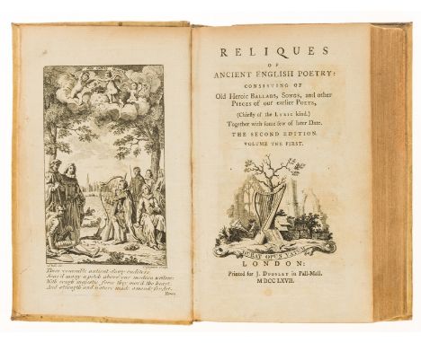 Percy (Thomas) Reliques of Ancient English Poetry, 3 vol., second edition, half-titles, engraved frontispiece, one edge parti