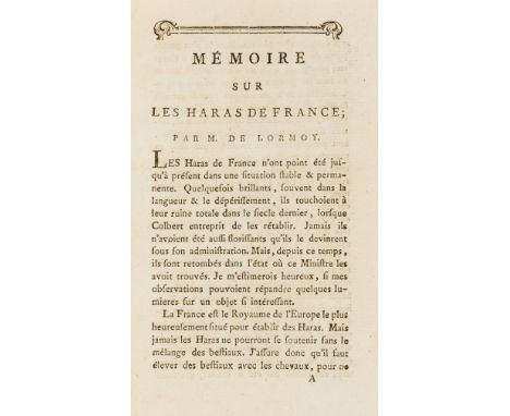 Improving the business of horse stud farms.- Guerrier de Lormoy (Marie-Félix de) Mémoire sur les haras de France, first editi