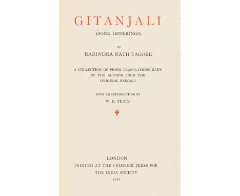 Tagore (Rabindranath) Gitanjali (Song Offerings), with an introduction by W. B. Yeats, one of 750 copies, printed in red and 