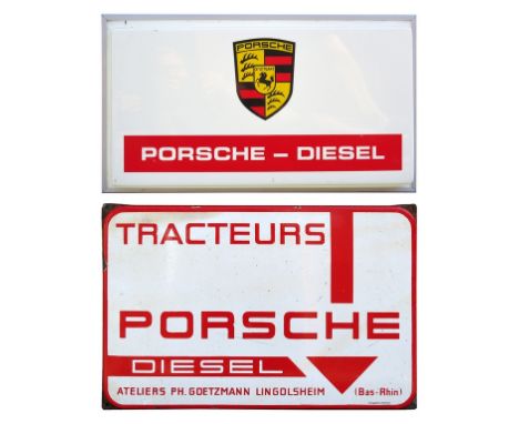 Two fantastic Porsche Collectors Items. A Porsche - Diesel illuminated sign, circa late '60s -'70s bought at Mannheim Car Sho