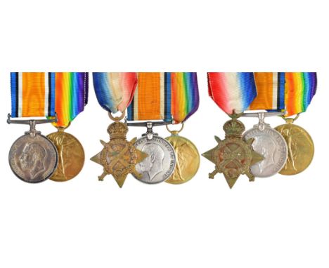 Three Great War medal groups: a trio to Private F. Ellis, 4th Battalion Royal Welsh Fusiliers: 1914 Star (7150PTE F. ELLIS. 4