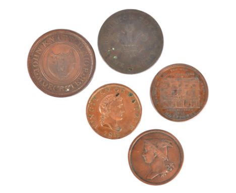 A collection of 19th Century British token coinage, including; Birmingham, one penny, 1811, BIRMINGHAM AND NEATH Crown, fine 