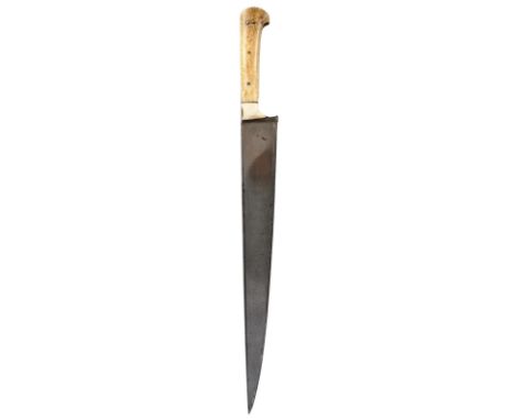 λ A good Khyber knife, well watered blade 15.75 in. with a panel of gold koftgari to the back near the hilt, marine ivory gri