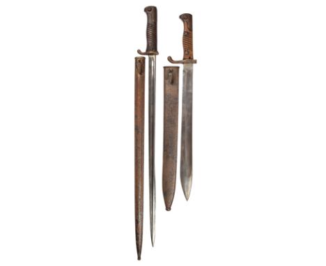 Two German bayonets: a model 1898 n/A, 'quill-back' blade 20.5 in., by V. C. Schilling of Suhl, two-piece wooden grip, in all