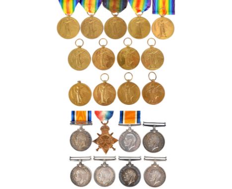 A collection of single Great War medals, comprising: 1914-15 Star, S-832 PTE J. HARROS. THE QUEEN'S R.; British War Medals: 4