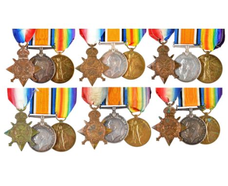 Six 1914-15 Star medal trios to Corps: 081853 Pte. B.T. Peck A.S.C., 36336 Cpl. H. Damerel R.E., SR-5846 Gnr. W. Williams R.A