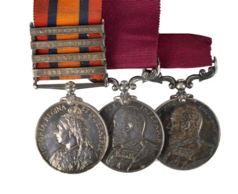 The medals to Squadron Sergeant Major J.M. Warne, 12th Royal Lancers: Queen's South Africa, 1st type (b), 4 clasps: Cape Colo