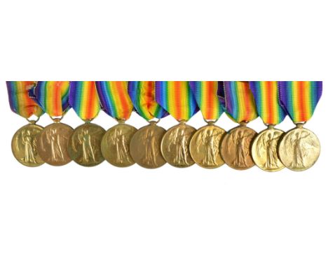 A collection of British Victory Medals, including: 26424 Pte. J. Nixon. R. Berks. R., 8114DA W. J. Long 2 HD. R.N.R., 11166 J