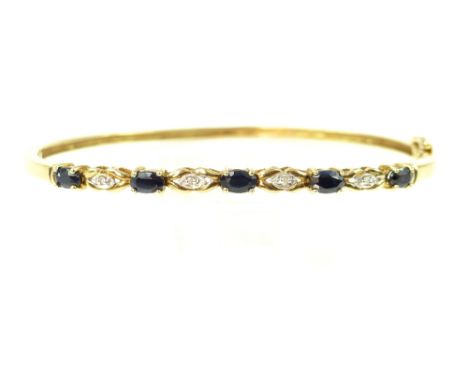 9ct yellow gold sapphire and diamond bangle