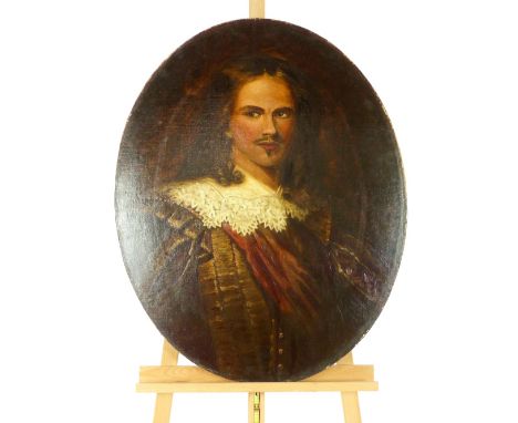 After J F Stump, 19th C oval oil on canvas portrait of Edmund Keane, unframed, 86 x 68cm 