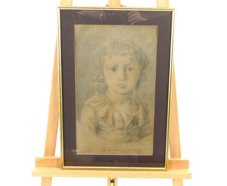 Head and shoulder portrait study of boy, pen and charcoal, signed Fait par Alexandrine, 1790 44x26.5cm