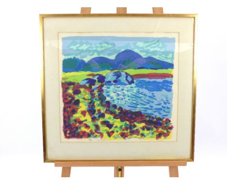 Inge Schiöler (Swedish 1908-1971), 'Swedish archipelago scene'  coloured lithograph, 46x49cm