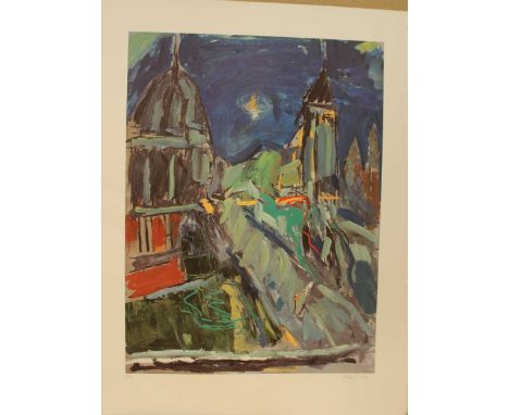 Pont au Change at Night, 66/95 signed 'Peter Coker' lithograph 93 x 71.5cm; together with a introduction and contents to the 