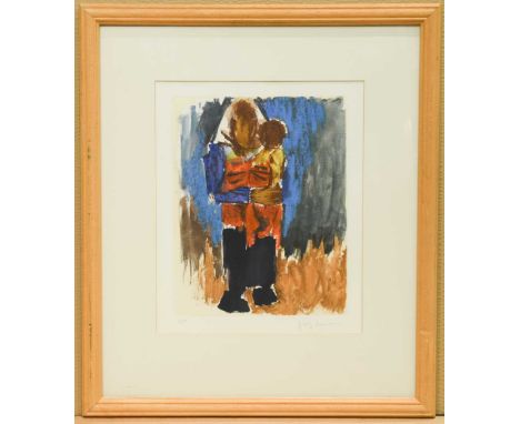 Standing Mother and Child signed 'Josef Herman'(lower left0; numbered 6/150 (lower right) framed lithograph 43 x 35cm