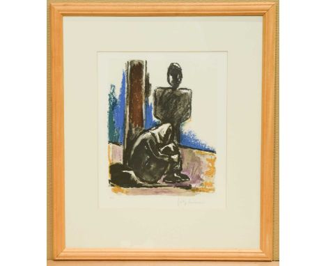 Two Grey Figures signed and numbered 6/150 framed lithograph 43 x 35cm