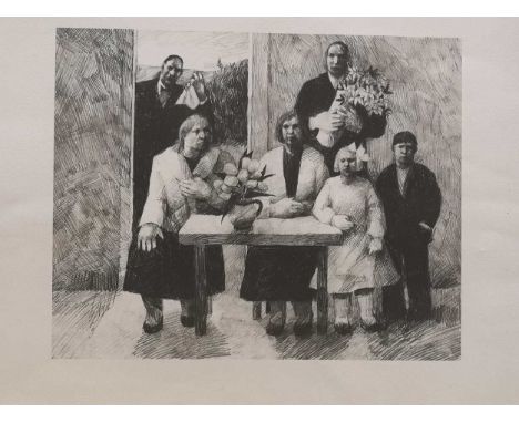Family gathering etching and aquatint 56 x 75cm