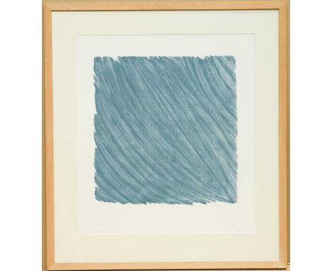 Untitled blue framed lithograph signed and numbered 11/20 58 x 52cm