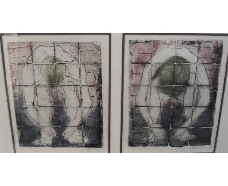 K JOHN ? "Frank and Leyla", engraved filler, printed on Japanese tissue, indistinctly signed lower right, titled and dated Fe
