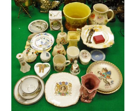 A quantity of various china wares to include Clarice Cliff "Celtic Harvest" conserve pot and cover, two Goebel Hummel annual 