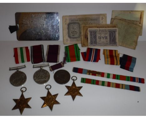 A collection of medals relating to Private Thomas White, 8th Army including 1939-45 Star, Italy Star, Africa Star with 8th Ar