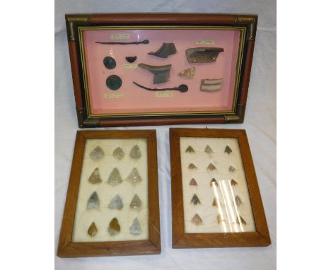 A cased collection of fifteen Neolithic flint arrow heads inscribed verso "Culbin Sands.... Reverend J MacEwen, Dyke Manse Fo