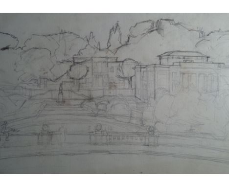 Pencil sketch by Eric Hebborn of exterior of buildings. Framed 53cm x 43cm, unframed 32cm x 22cm. Acquired directly from arti