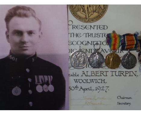 A George V King's Police Medal for Gallantry awarded to 'PC. Albert Turpin, Metropolitan Police' together with his silver Soc