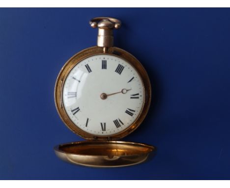A Regency plain 18ct gold hunter cased pocket watch by James McCabe of London, having convex white enamel dial (minute hand m