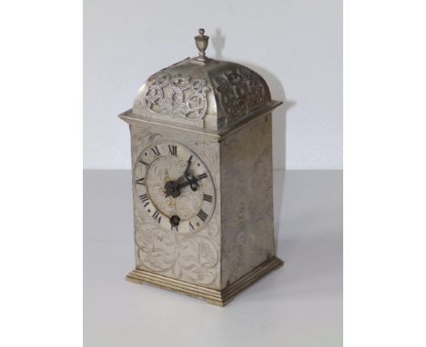 A 20thC silvered metal lantern style mantel clock with English 'Mercer' movement, 8" high overall.