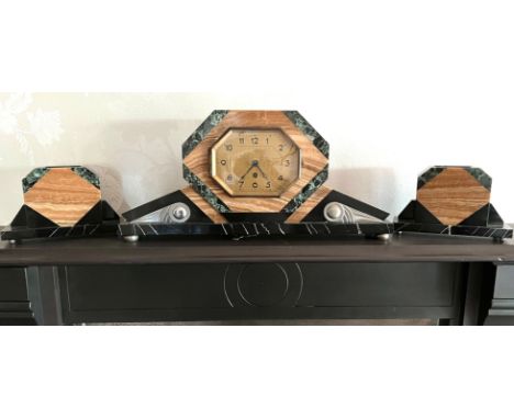 MARBLE FRENCH GARNITURE MANTLE CLOCK