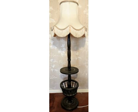 20th century wooden standard lamp with galleried stand. Approx. 180cms H
reasonable used condition with scuffs scratches etc 