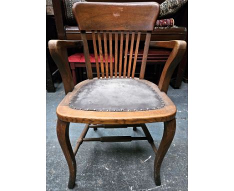 Vintage wooden office style armchair. Approx. 88cms H
reasonable used with scuffs and scratches etc