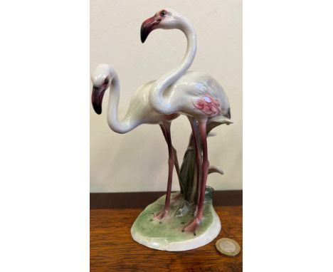 PAIR OF CERAMIC FLAMINGOS BY WIEN KERAMOS, MADE IN AUSTRIA, APPROX 21cm HIGH