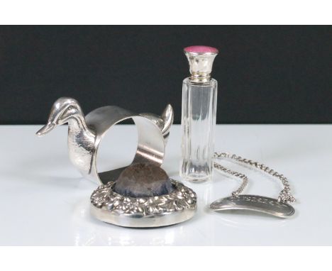George III silver hallmarked Sherry label (hallmarked 1810, Peter and William Bateman), together with an Edwardian silver hat