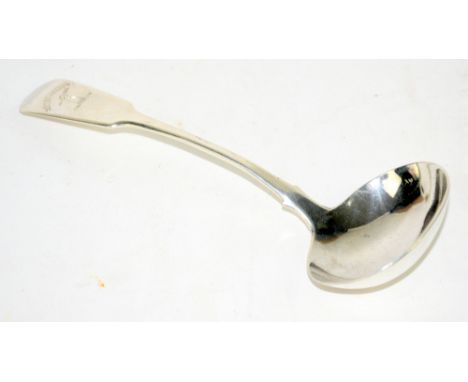 Armorial crested silver sauce ladle by Richard Rug, London 1789