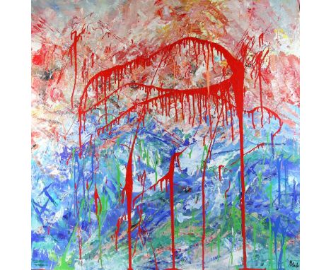 Helen Lack (British, b.1966).- 'Symbol' acrylic on canvas, signed, with two mixed media 'Marina' and 'Light', two 100cm x 100