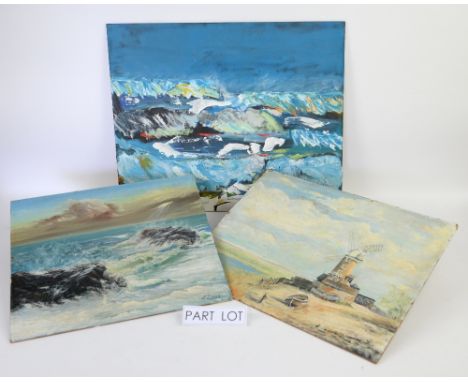 Quantity of unframed pictures and prints to include seascape signed N Leigh (6)