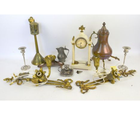 Mantel clock, various metalware and other items. (qty)