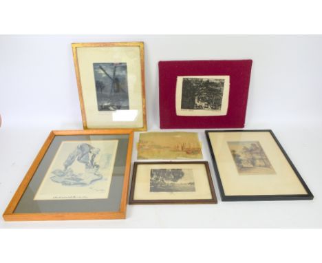 Paul Mansard, 'Bataille de L'yser', etching, signed and titled in pencil, 18cm x 12cm together with other pictures and prints