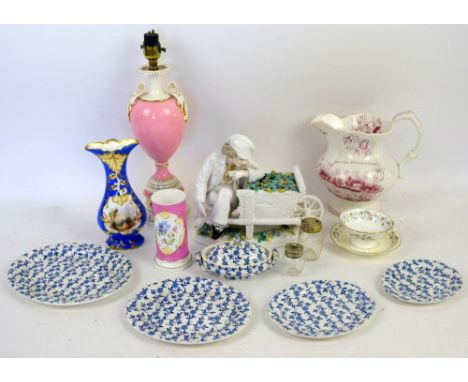 Large group of mixed ceramics, including a Coalport cup and saucer, Royal Worcester lamp base,  Vaseline glass bowl with flar