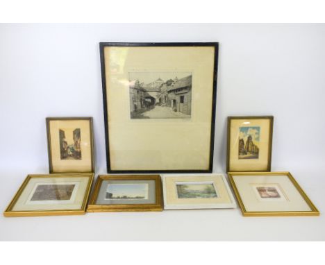 Collection of pictures and prints to include Dorothy Lloyd Griffiths, 'Snoozing', 31/100, Sam Garratt, 'The George Inn, Dorch