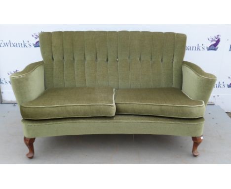 Green button back double sofa on mahogany cabriole legs 