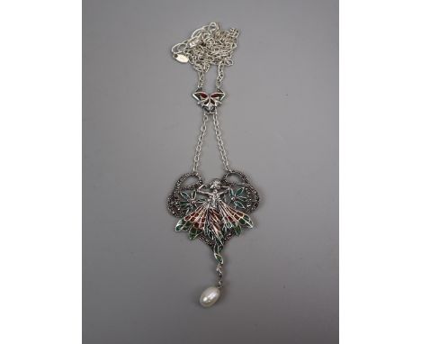 Silver &amp; enamel pendant on chain 