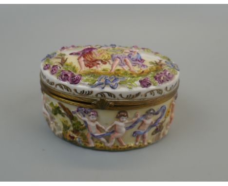 19thC Italian porcelain and gilt mounted trinket box 